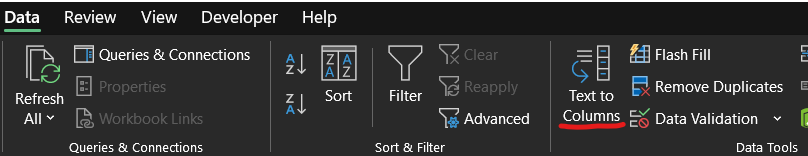 Text to columns feature
